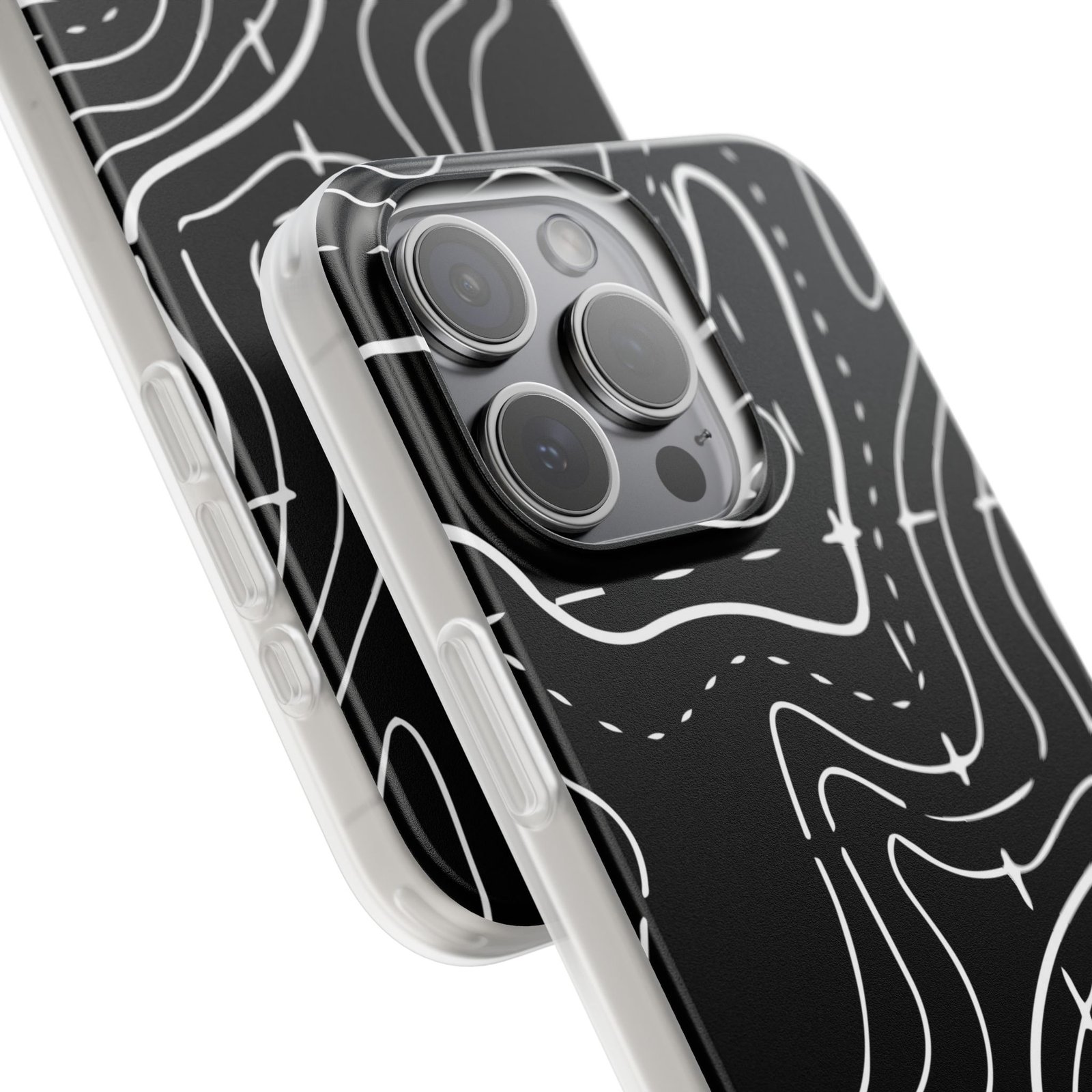 Phone Case — Black Topographic Line Art Design - Image 85