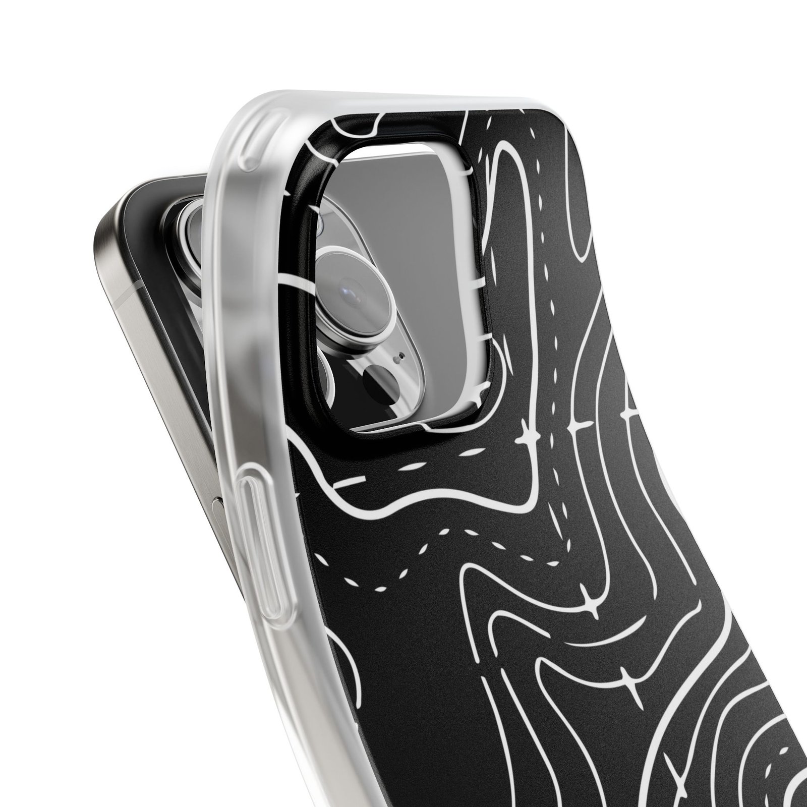 Phone Case — Black Topographic Line Art Design - Image 92