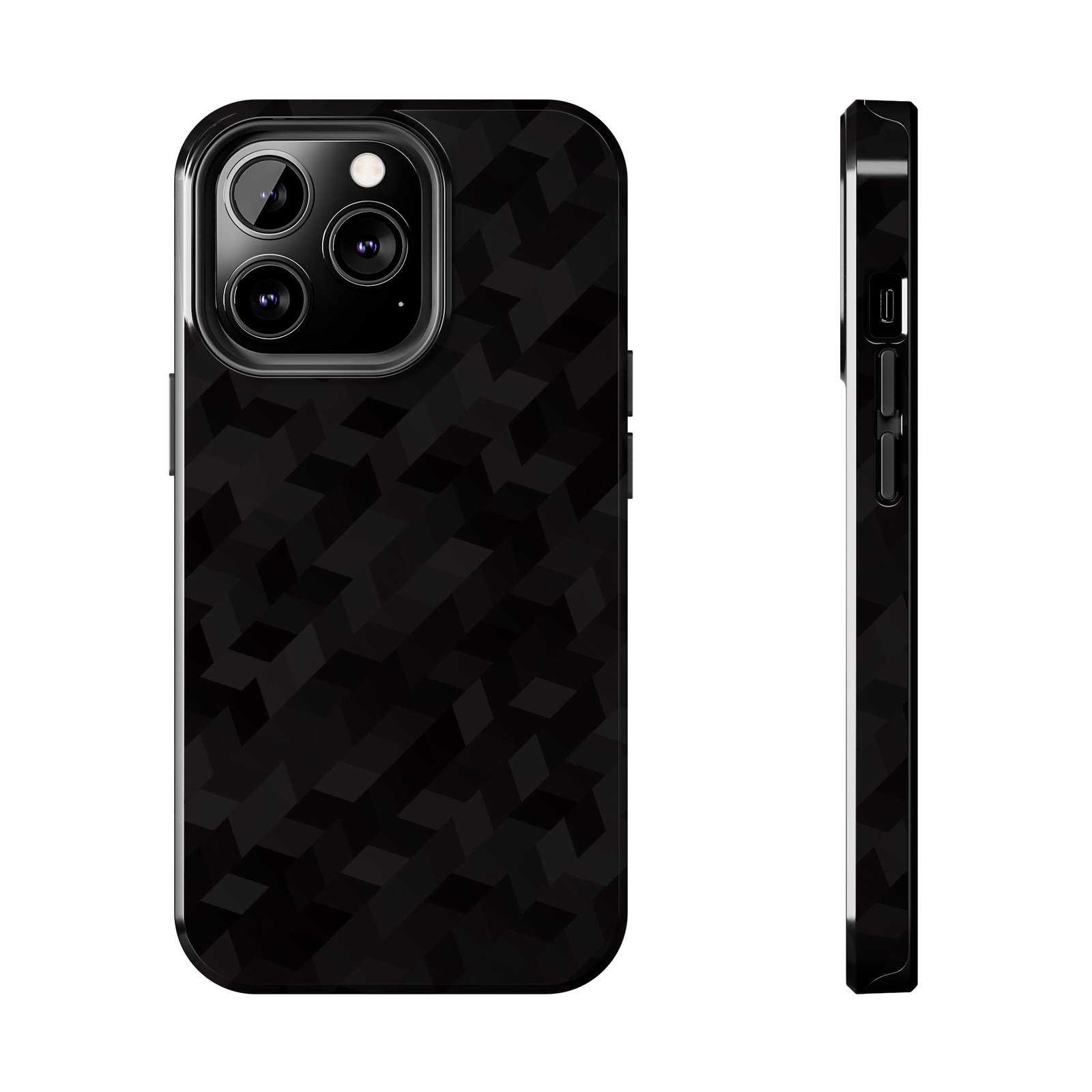 Black Geometric Camo Tough Phone Case — Rugged Protective iPhone Cover - Image 4