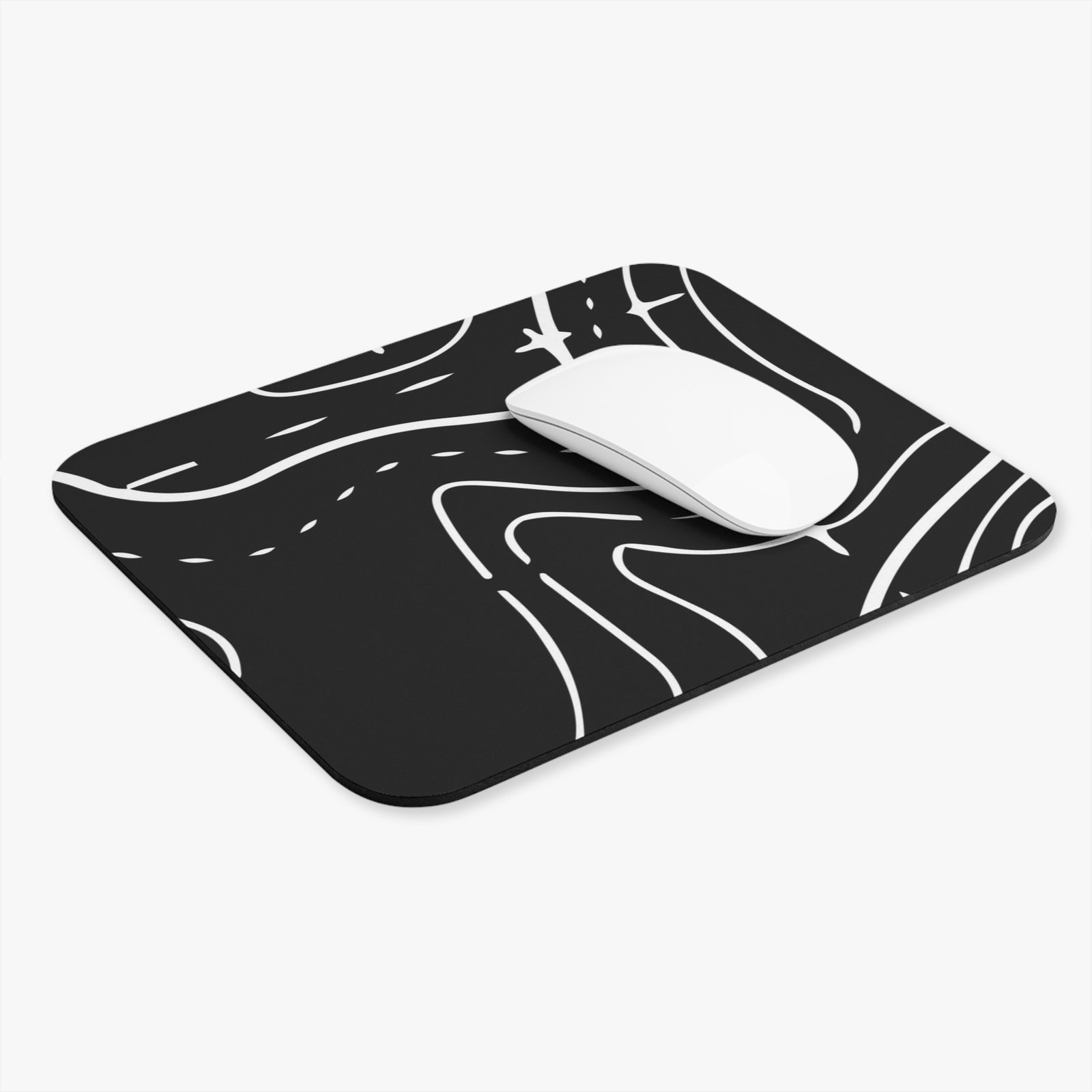 Abstract Topographic Mouse Pad — Black & White Contour Desk Mat