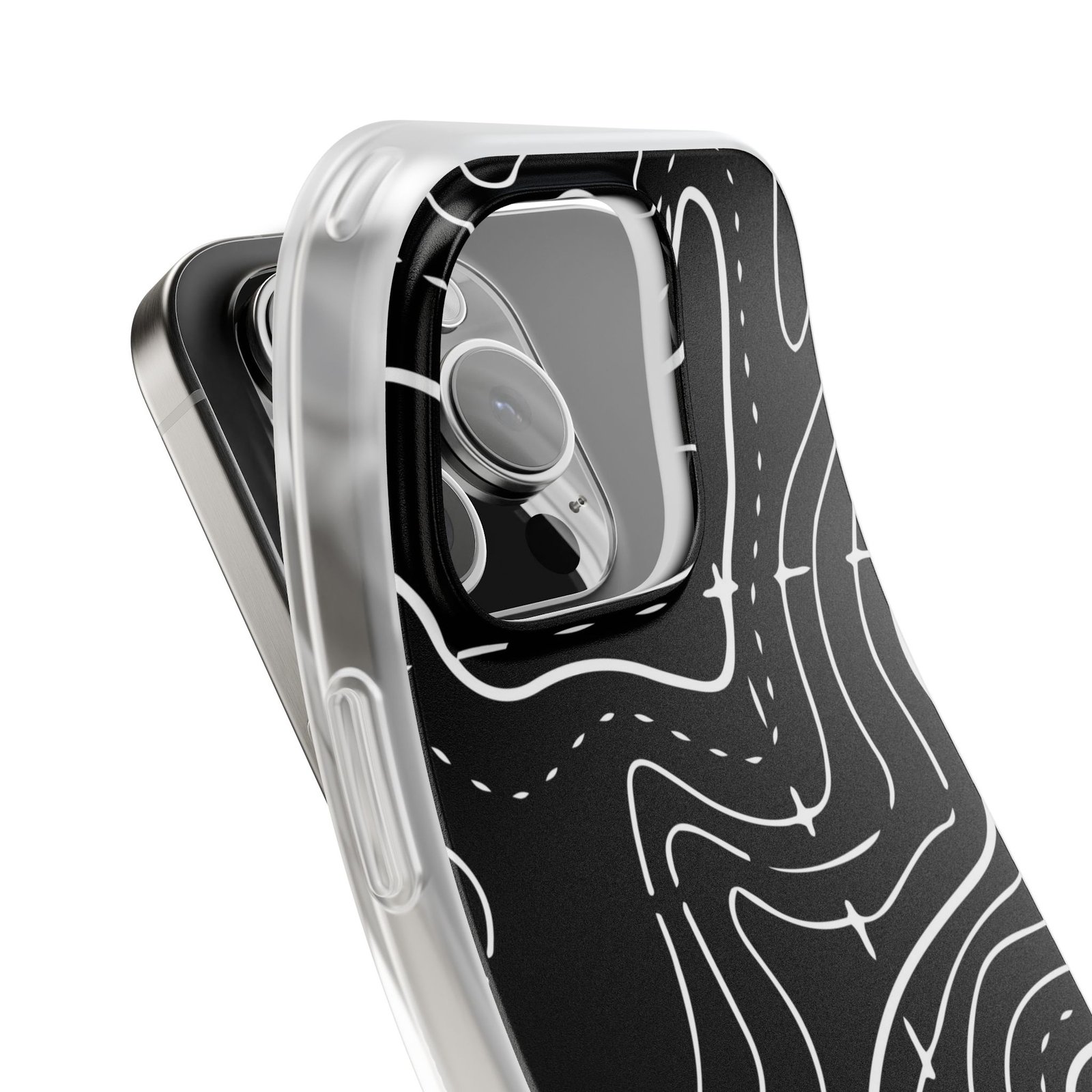 Phone Case — Black Topographic Line Art Design - Image 89