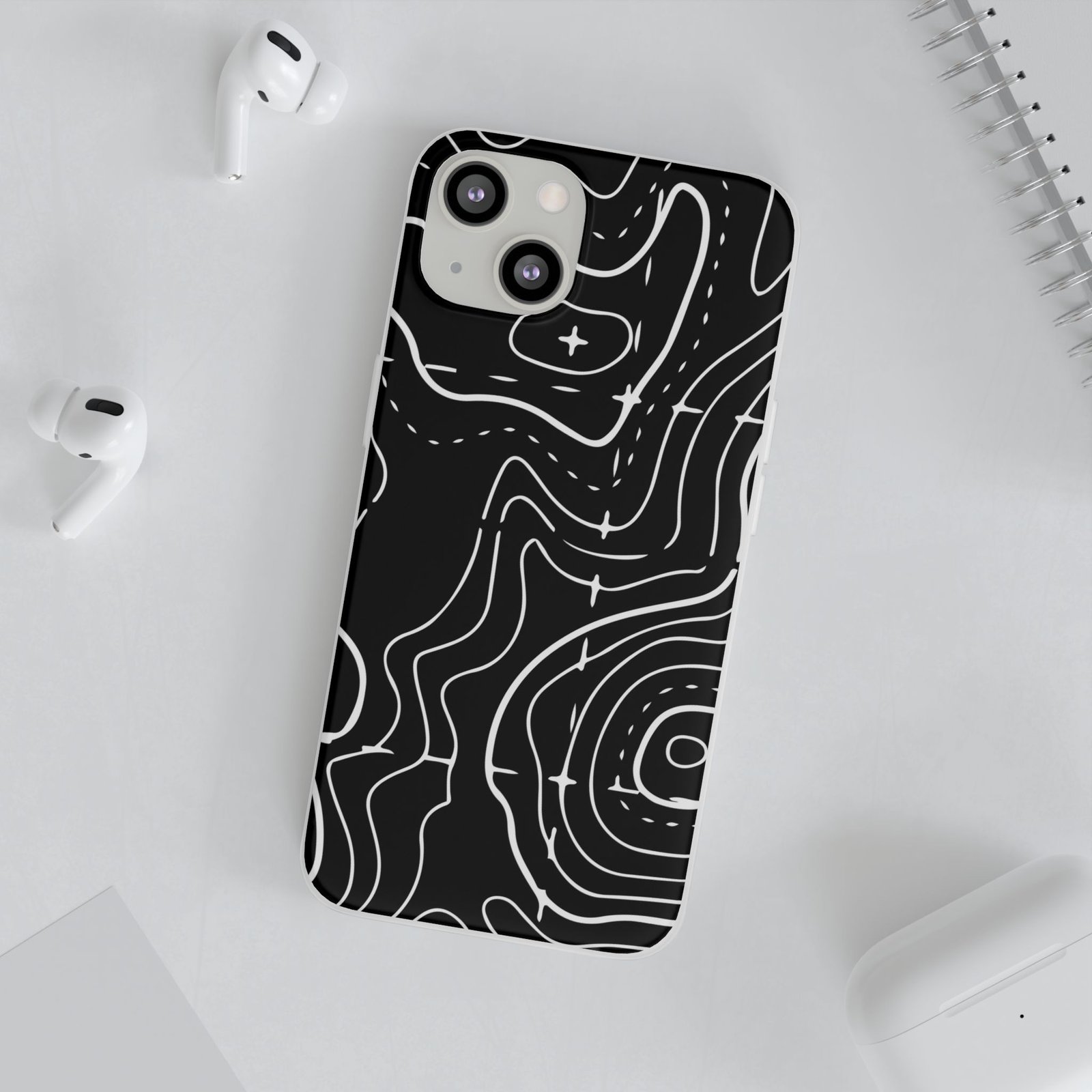 Phone Case — Black Topographic Line Art Design - Image 15