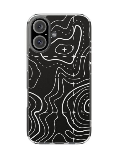 Topographic Line Clear Magnetic Phone Case — Impact‑Resistant Black Contour Design