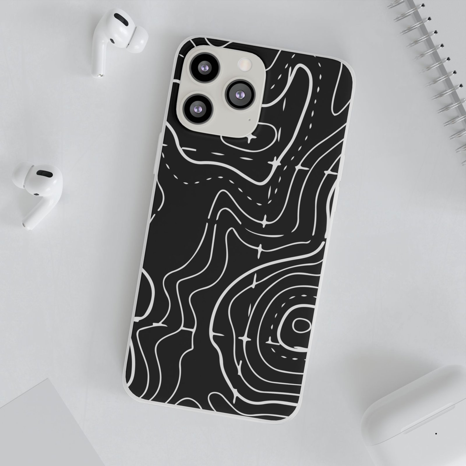Phone Case — Black Topographic Line Art Design - Image 24