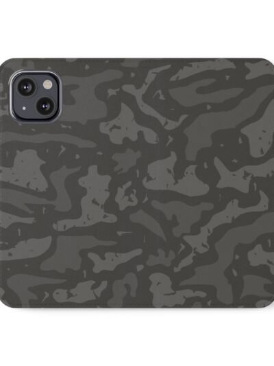 Camouflage Flip Phone Case — Military Grey Wallet Cover with Card Slots