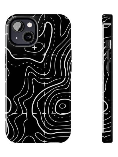 Topographic Lines Tough Phone Case — Black Contour Map Protective Cover