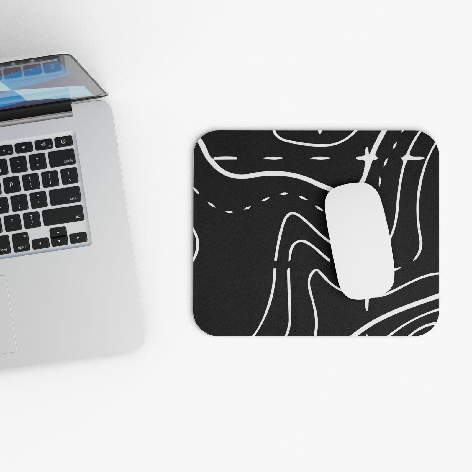 Abstract Topographic Mouse Pad — Black & White Contour Desk Mat - Image 4