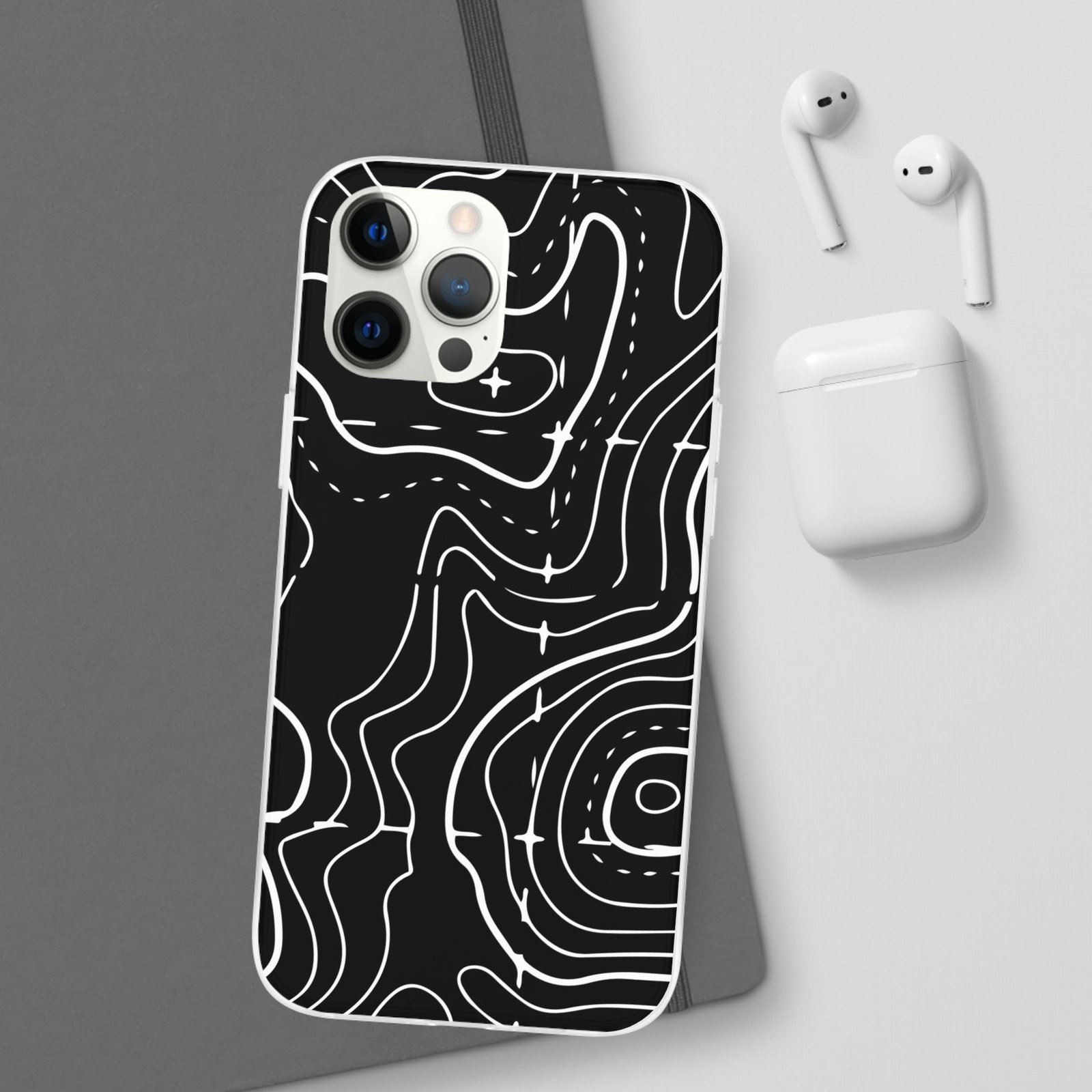 Phone Case — Black Topographic Line Art Design - Image 12