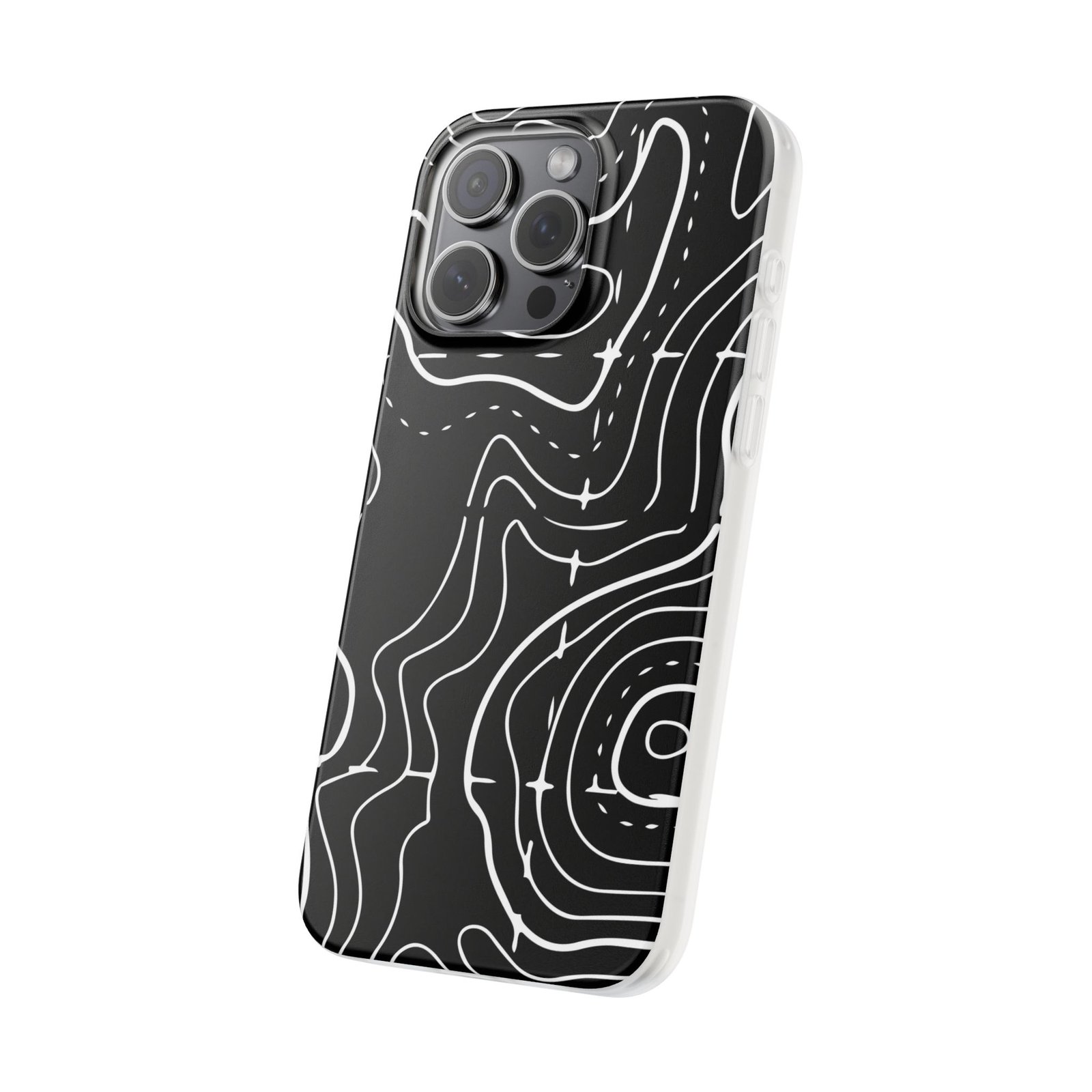 Phone Case — Black Topographic Line Art Design - Image 84
