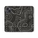 Topographic Pattern Flip Phone Case – Black Contour Wallet Cover with Card Slots