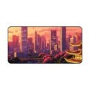 Sunset Cityscape Desk Mat — Neon Skyline with Pagoda Gamer Mouse Pad