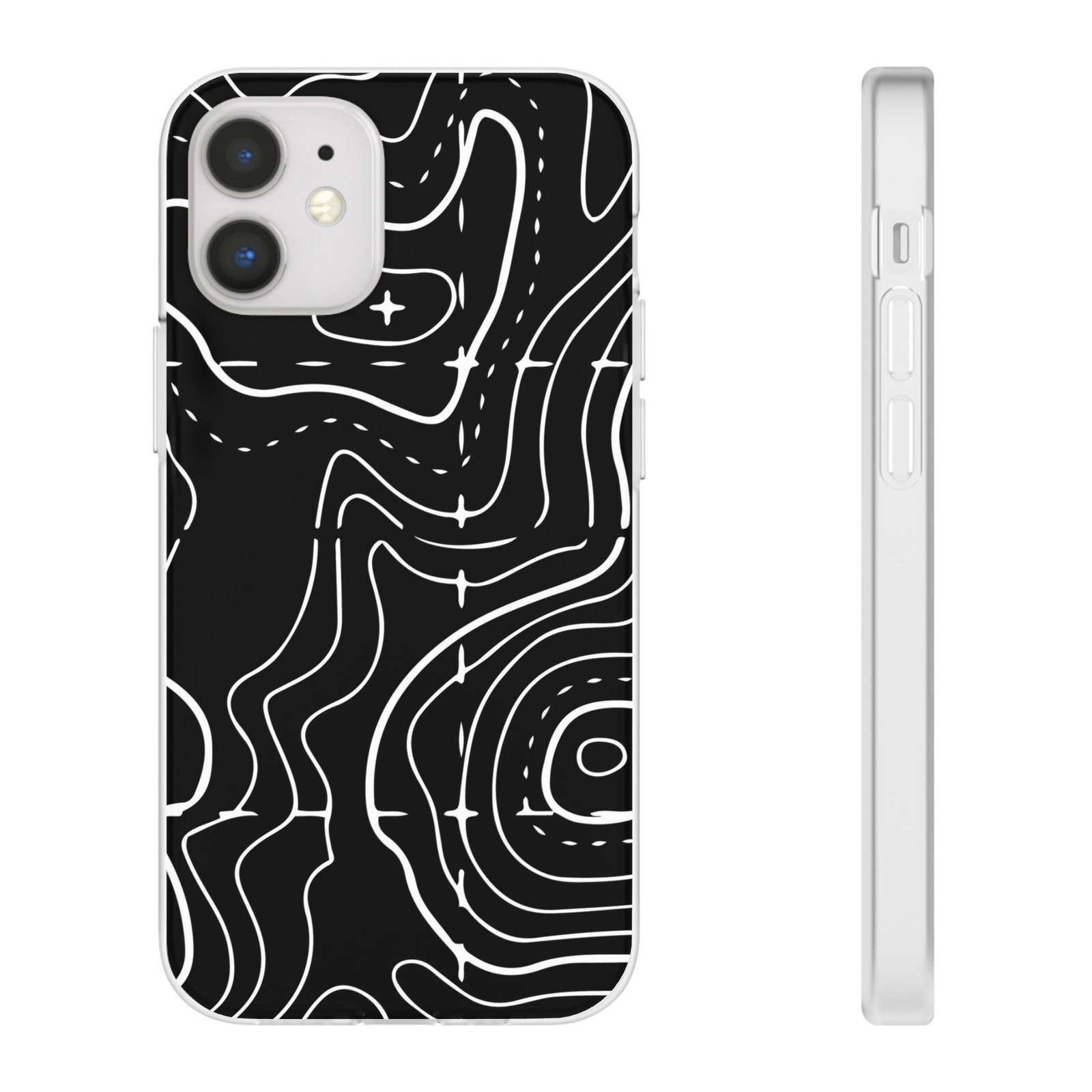 Phone Case — Black Topographic Line Art Design