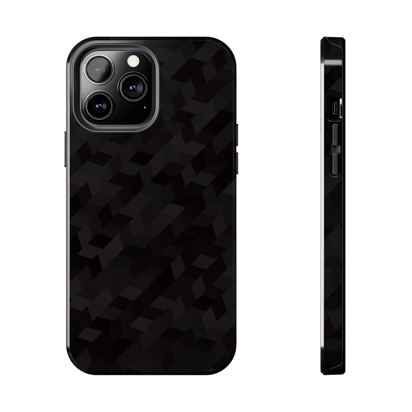 Black Geometric Camo Tough Phone Case — Rugged Protective iPhone Cover - Image 5