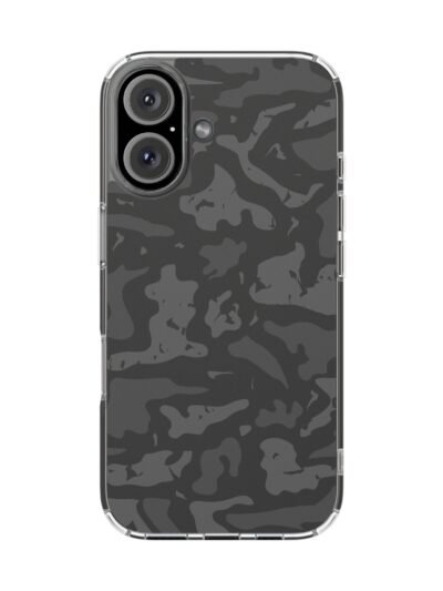 Clear Magnetic Phone Case — Dark Gray Camo Impact-Resistant Protector