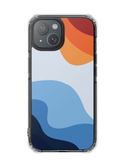 Abstract Wavy Art Magnetic Clear Phone Case — Blue Orange Minimalist Design