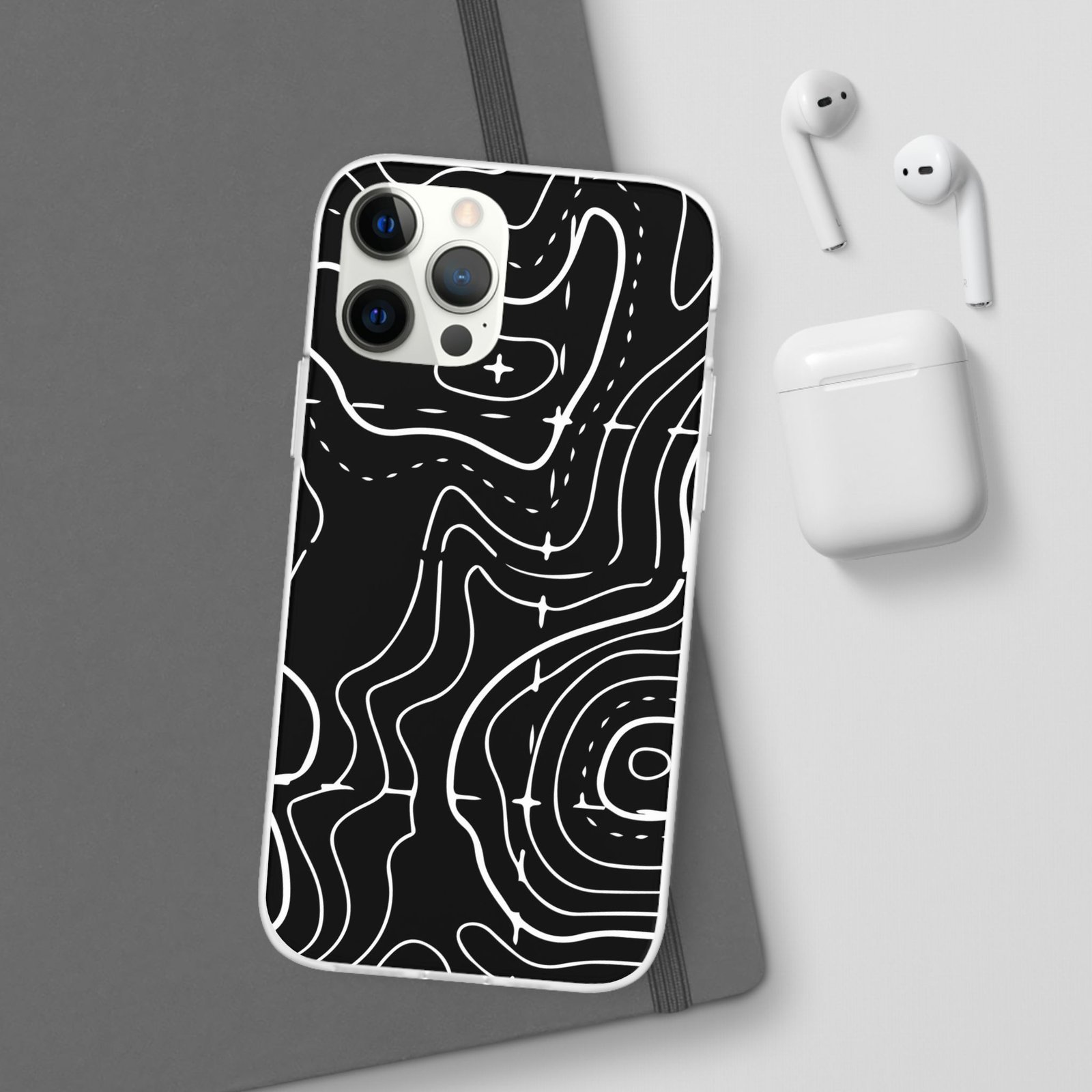 Phone Case — Black Topographic Line Art Design - Image 9