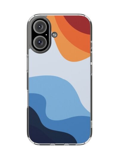 Clear Magnetic Phone Case — Abstract Sunset Waves Design, Impact-Resistant