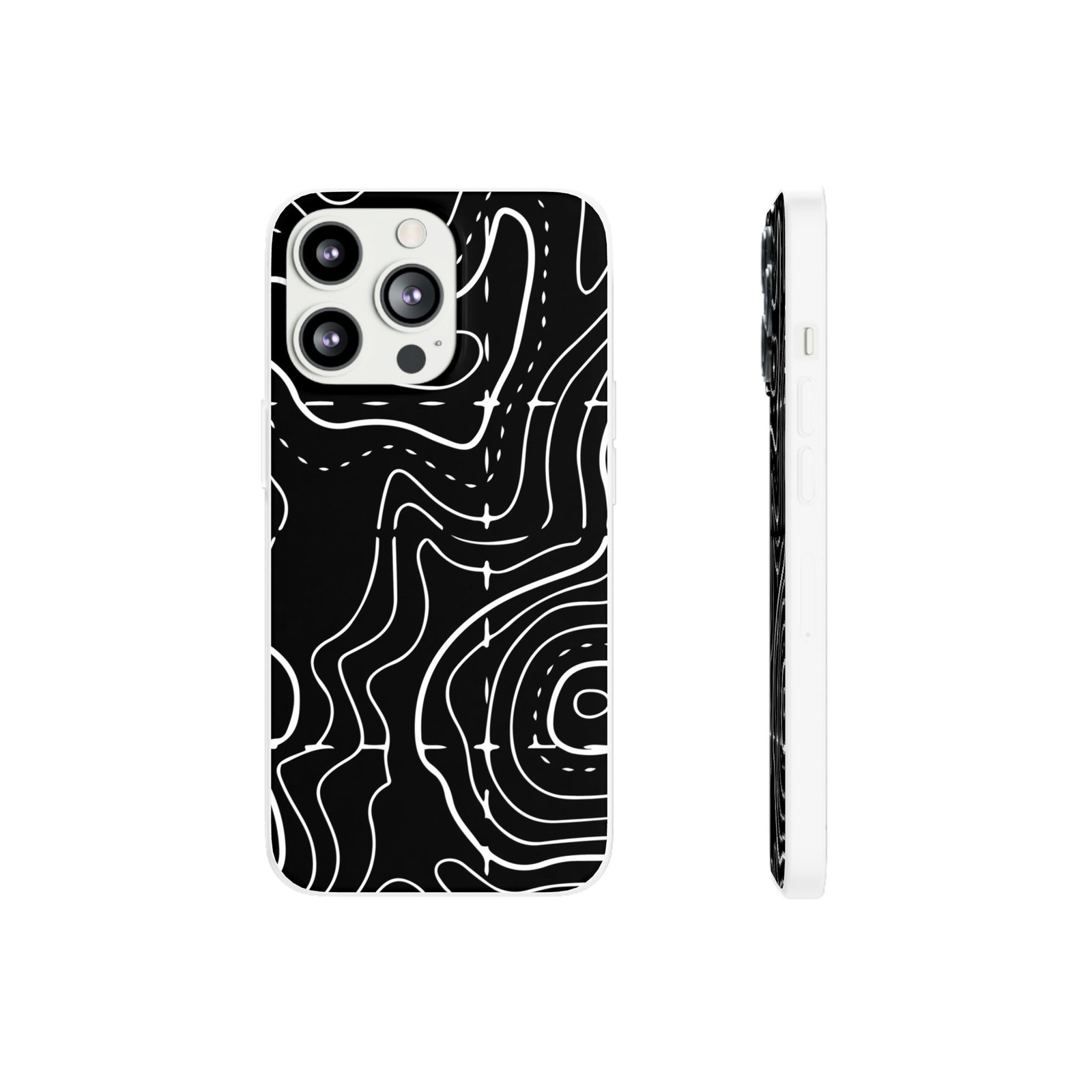 Phone Case — Black Topographic Line Art Design - Image 19
