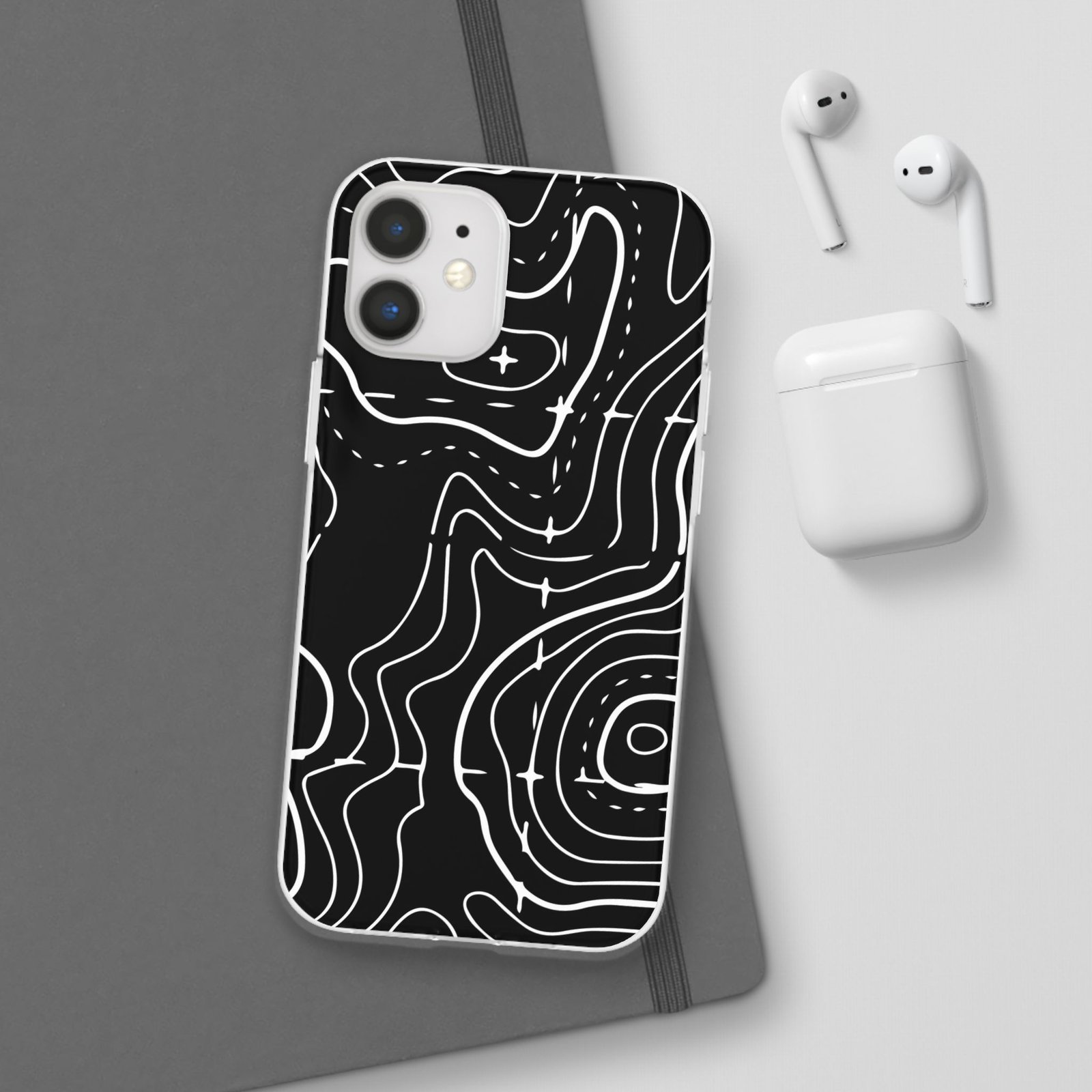 Phone Case — Black Topographic Line Art Design - Image 3