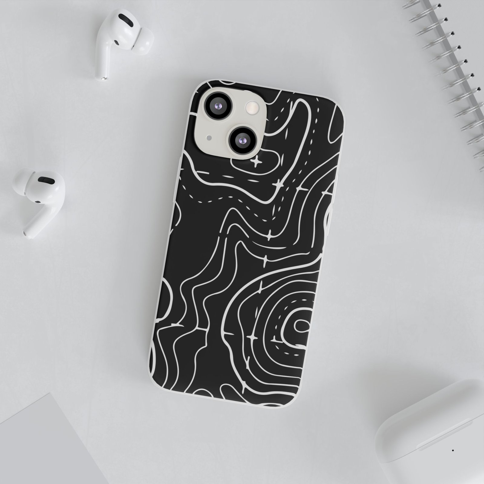 Phone Case — Black Topographic Line Art Design - Image 18