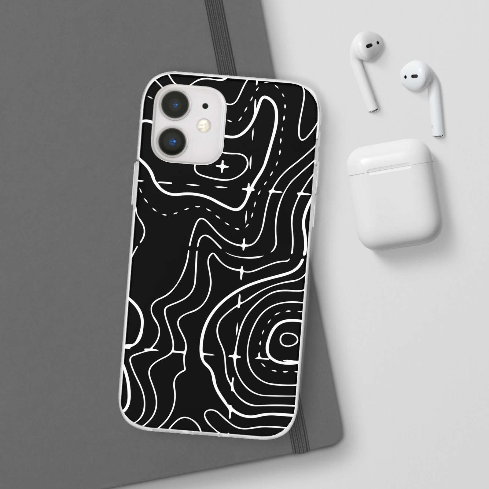 Phone Case — Black Topographic Line Art Design - Image 6