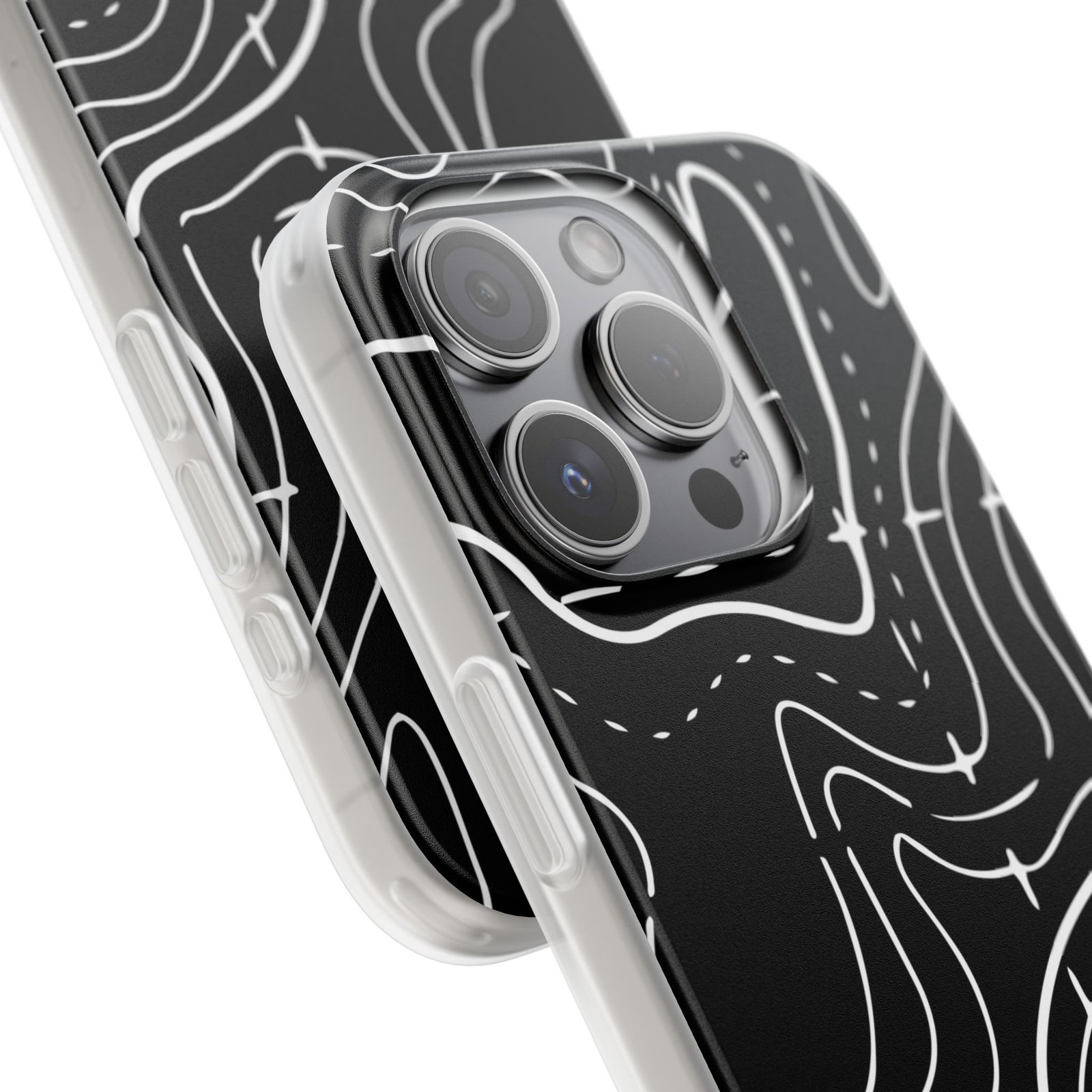 Phone Case — Black Topographic Line Art Design - Image 77