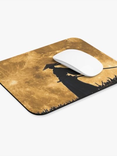 Samurai Silhouette Mouse Pad – Warrior Under Full Moon Desk Mat