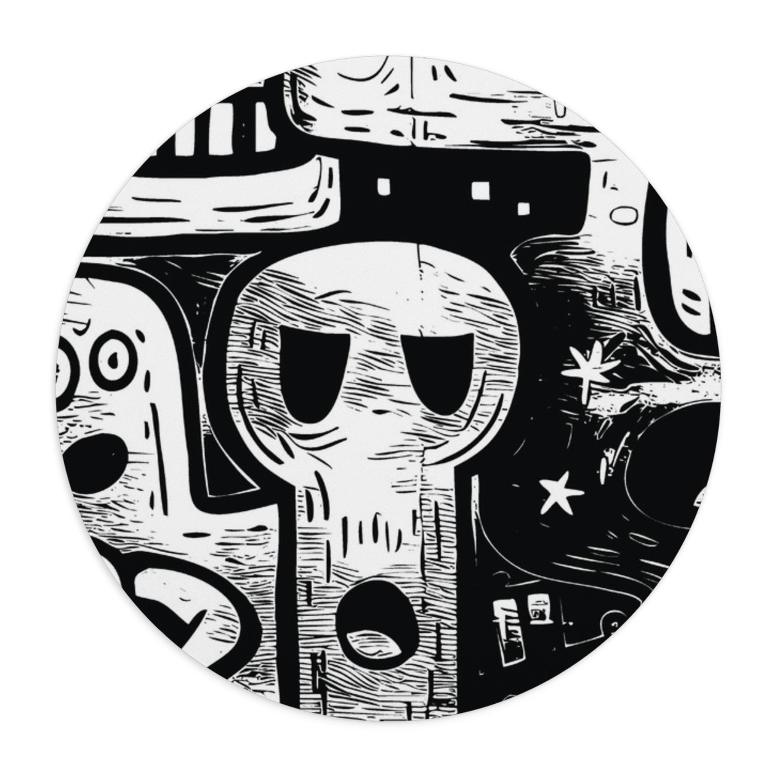 Skull Doodle Mouse Pad - Black & White Gothic Desk Mat - Image 2
