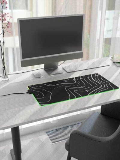 LED Gaming Mouse Pad — RGB XXL Desk Mat with Topographic Line Art