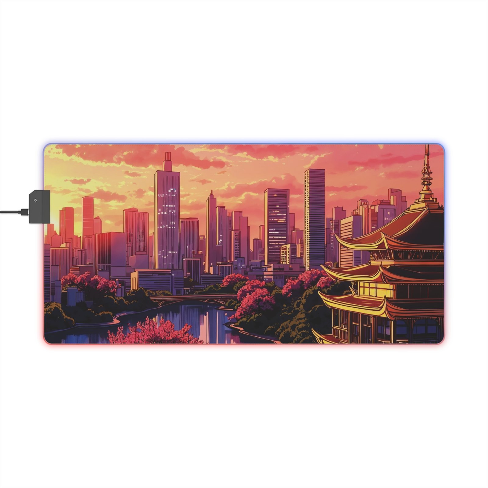 LED Gaming Mouse Pad — Neon City Sunset Desk Mat - Image 2