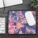 Pixel Cityscape Gaming Mouse Pad — Sakura River Neon Aesthetic
