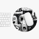 Skull Doodle Mouse Pad - Black & White Gothic Desk Mat