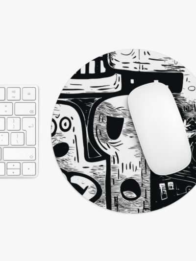 Skull Doodle Mouse Pad - Black & White Gothic Desk Mat