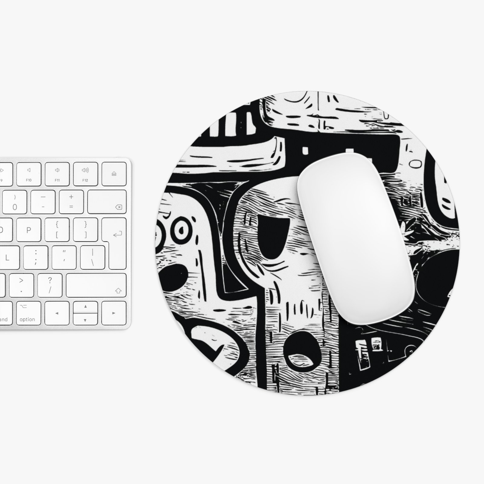 Skull Doodle Mouse Pad - Black & White Gothic Desk Mat