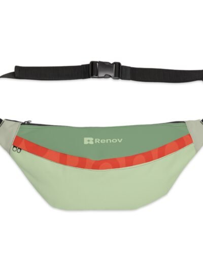 Large Fanny Pack – Retro Green & Coral Waist Bag with Front Zip