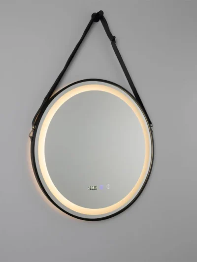 Sines Modern Black Round LED Bathroom Mirror – 60cm