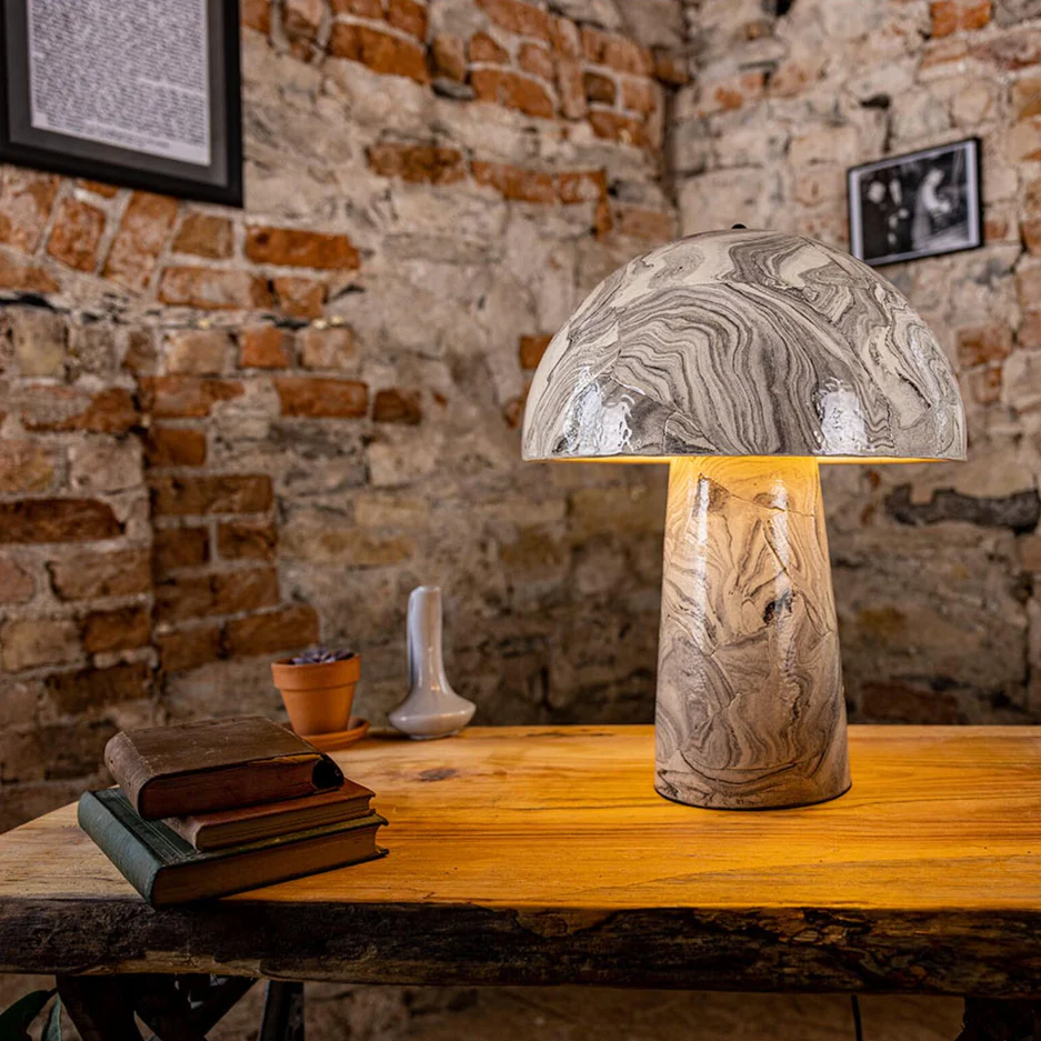 Marbled Ceramic Mushroom Table Lamp – Amanita Design - Image 4