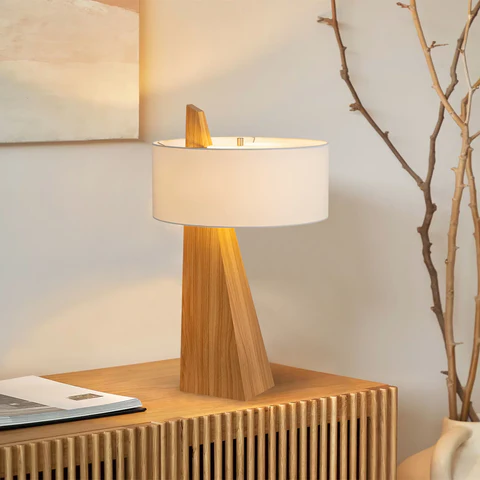 Obelisk Accent Table Lamp – Natural Ash Wood
