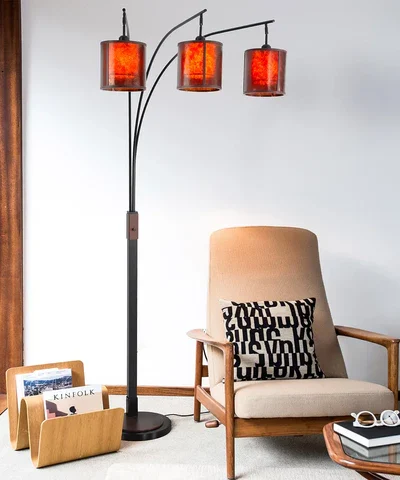 Layers 3-Light Natural Mica Arc Floor Lamp