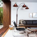 Espresso Wood Natural Mica 3-Light Arc Floor Lamp
