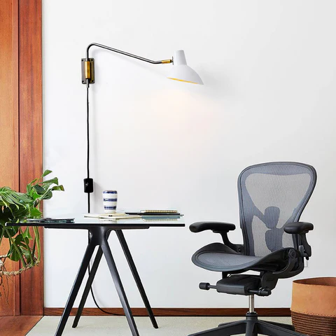 Matte White Swing Plug-In Wall Light