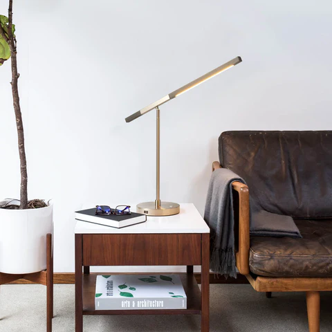 Port Charcoal Gray Wood LED Table Lamp