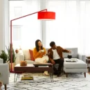 Red Stretch Arc Floor Lamp