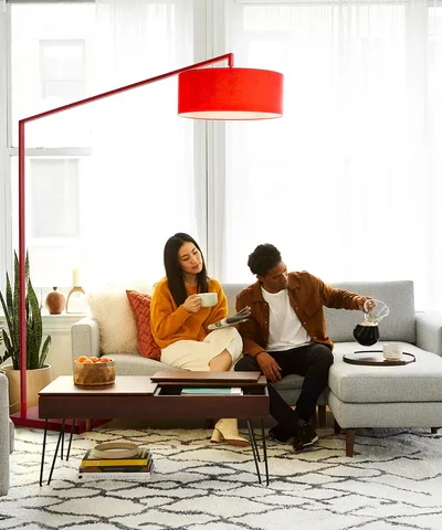 Red Stretch Arc Floor Lamp