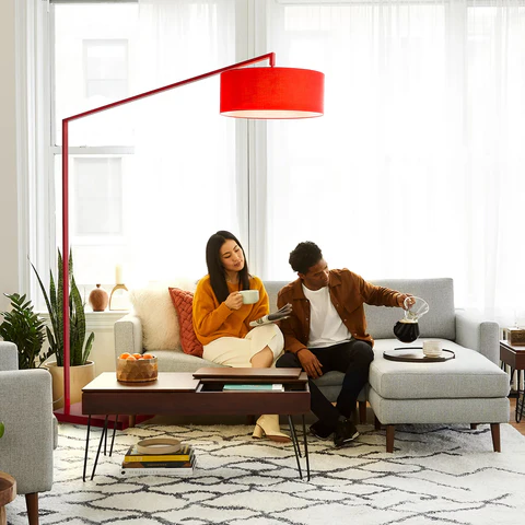 Red Stretch Arc Floor Lamp