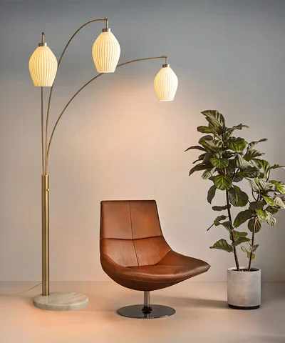 Santa Clara Floor Lamp with 3 Bone Porcelain Lights