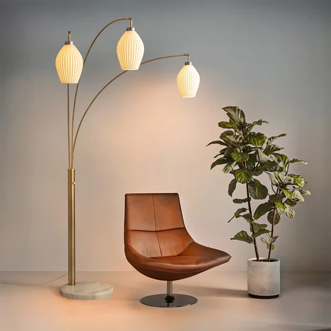 Santa Clara Floor Lamp with 3 Bone Porcelain Lights