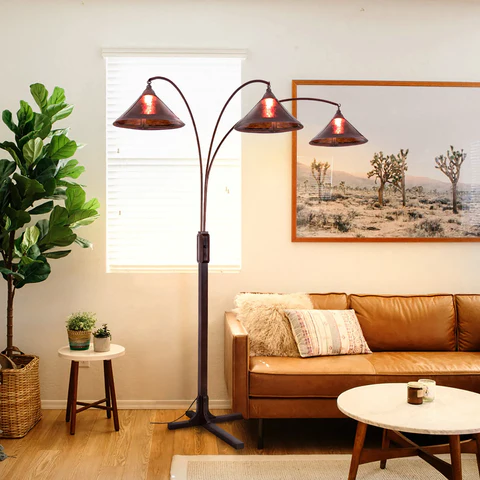 Espresso Wood Natural Mica 3-Light Arc Floor Lamp - Image 10