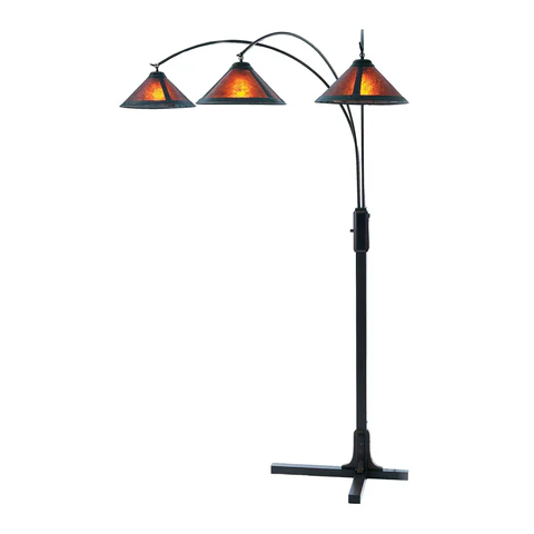 Espresso Wood Natural Mica 3-Light Arc Floor Lamp - Image 11