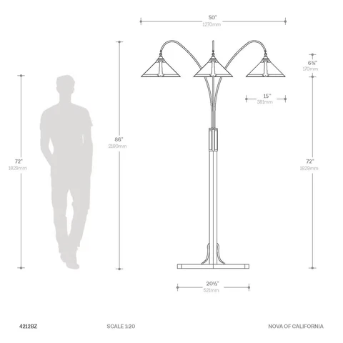 Espresso Wood Natural Mica 3-Light Arc Floor Lamp - Image 15